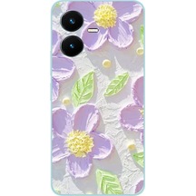 Vivo Y22s - Y35 Uyumlu Mor Papatyalar Sulu Boya Baskılı Silikon Kılıf Renkli