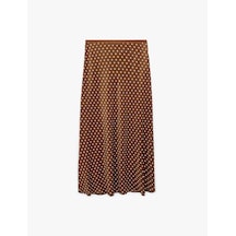 Koton Slim Fit Puantiyeli Saten Midi Etek Kahverengi Desenli 6sak70040pw Kahverengi Desenli