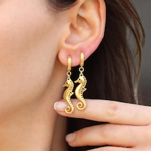 Deniz Atı Gold Gümüş Küpe Gümüş
