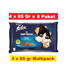 Purina Felix Multipack Somonlu ve Ton Balıklı Yetişkin Kedi Maması 8'li 4 x 85 G
