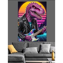 Ahşap Tablo Gitar Çalan Dinozor Rex