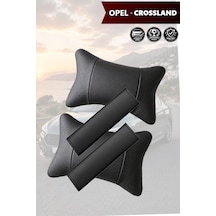 Opel Crossland Uyumlu Deri Yastık Siyah Deri Kemer Koruyucu Set Lüks