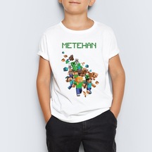 Isme Özel Minecraft Baskılı Unisex Çocuk Tişört T-Shirt Mr-02 Çok Renkli