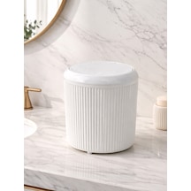 Modern Çizgili Tasarımlı Click Kapaklı Şık Ve Kompakt Banyo Çöp Kovası Beyaz