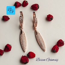 Rose Zirkon Taşlı Oval Sallantılı Halka Küpe Gümüş