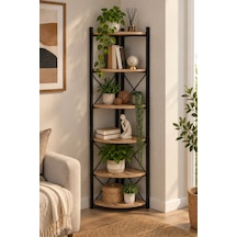 Sulorahome 6 Raflı Köşe Kitaplık Ve Saksılık Standı Krem 160 Cm Antrasit - Ahşap