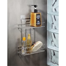 Sas Haus Paslanmaz Yapışkanlı 2 Katlı Banyo Şampuanlık Düzenleyici Delmeye Son Krom Tş-02 Çok Renkli