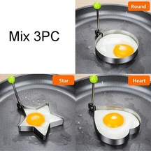 Metal Omlet Yumurta Ve Krep Pişirme Kalıpları - 3'lü Set Metal Pişirme Kalıplar- Kalp-daire-yıldız M Diğer