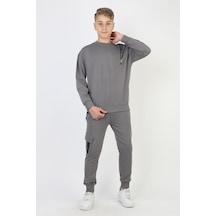 Mevsimlik Respect Baskılı 2 İplik %100 Pamuk 2 İplik Uzun Kollu Erkek Çocuk Sweatshirt-90932 Füme