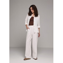 Colin's Colins Regular Fit Yüksel Bel Geniş Paça Kadın Beyaz Pantolon Cl1080378 Q1.v2 Wht