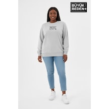 Süperlife Kadın Büyük Beden California 1974 Baskılı Bisilet Yaka İnce Sweatshirt Spr26bswk956-2 Gri Melanj