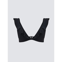 Lcw Dream Siyah Kadın Fırfır Detaylı Düz Bikini Üst
