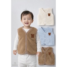 Babyden's 3 Lü Welsoft Yelek Seti Erkek Bebek Çocuk Kışlık Peluş Yumuşak Çıtçıtlı Bebek Yeleği Çok Renkli