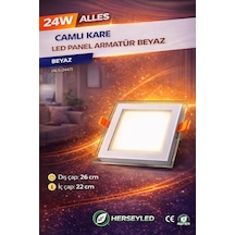 24w Camlı Kare Led Panel Armatür Beyaz Beyaz