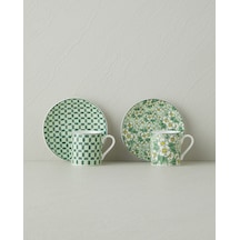 English Home Isola New Bone China 4 Parça 2 Kişilik Kahve Fincan Takımı 80 Ml Yeşil