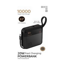 10000mah Dijital Göstergeli Type-c Kablolu/girişli 20w Hızlı Şarjlı Powerbank - Siyah siyah