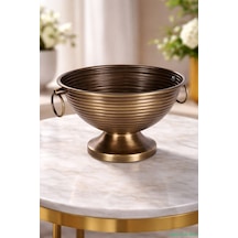 Yapay Çiçek Sitesi Metal Çizgili Küpeli Vazo 17 Cm Bronz