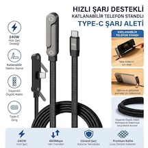 240w Hızlı Şarj Destekli Katlanabilir Telefon Standlı Örgülü Type-c To Type-c Şarj Kablosu 5691