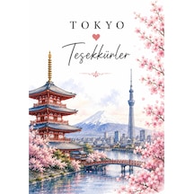 Tokyo Temalı Thank You Kartı 8x5 Cm Sipariş Teşekkür Kartı Paket Içi Not Kartı 100 Adet