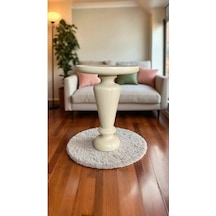 Krem Renk Doğal Ahşap Mantar Yan Sehpa Tekli Modern Tasarım Krem