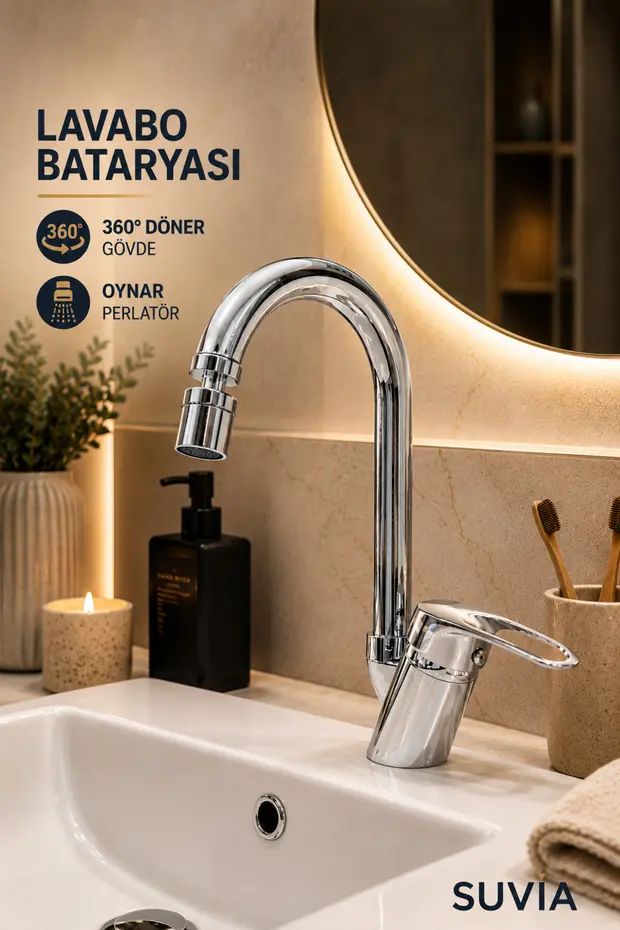 Lavabo Bataryası 360 Döner Oynar Perlatör Pirinç Gövde Krom