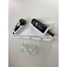 Ahşap Şaraplık ve Kadeh Standı Beyaz