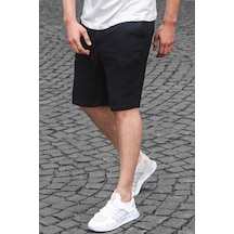 Madmext Siyah Basic Keten Erkek Şort 6506-siyah Siyah