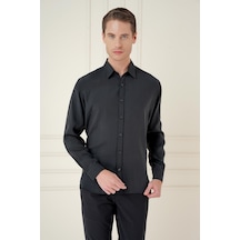 Efor Slim Fit %100 Modal Uzun Kol Klasik Siyah Gömlek Gk 743 Siyah