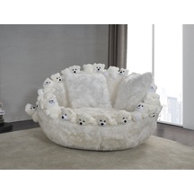 Most Teddy Kids Pro Ayıcıklı Beyaz Peluş Kumaş Döner Berjer Evin Beyaz