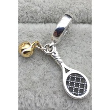 Fubena Tenis Raketi Ve Altın Renk Top Sallantılı Charm Gümüş