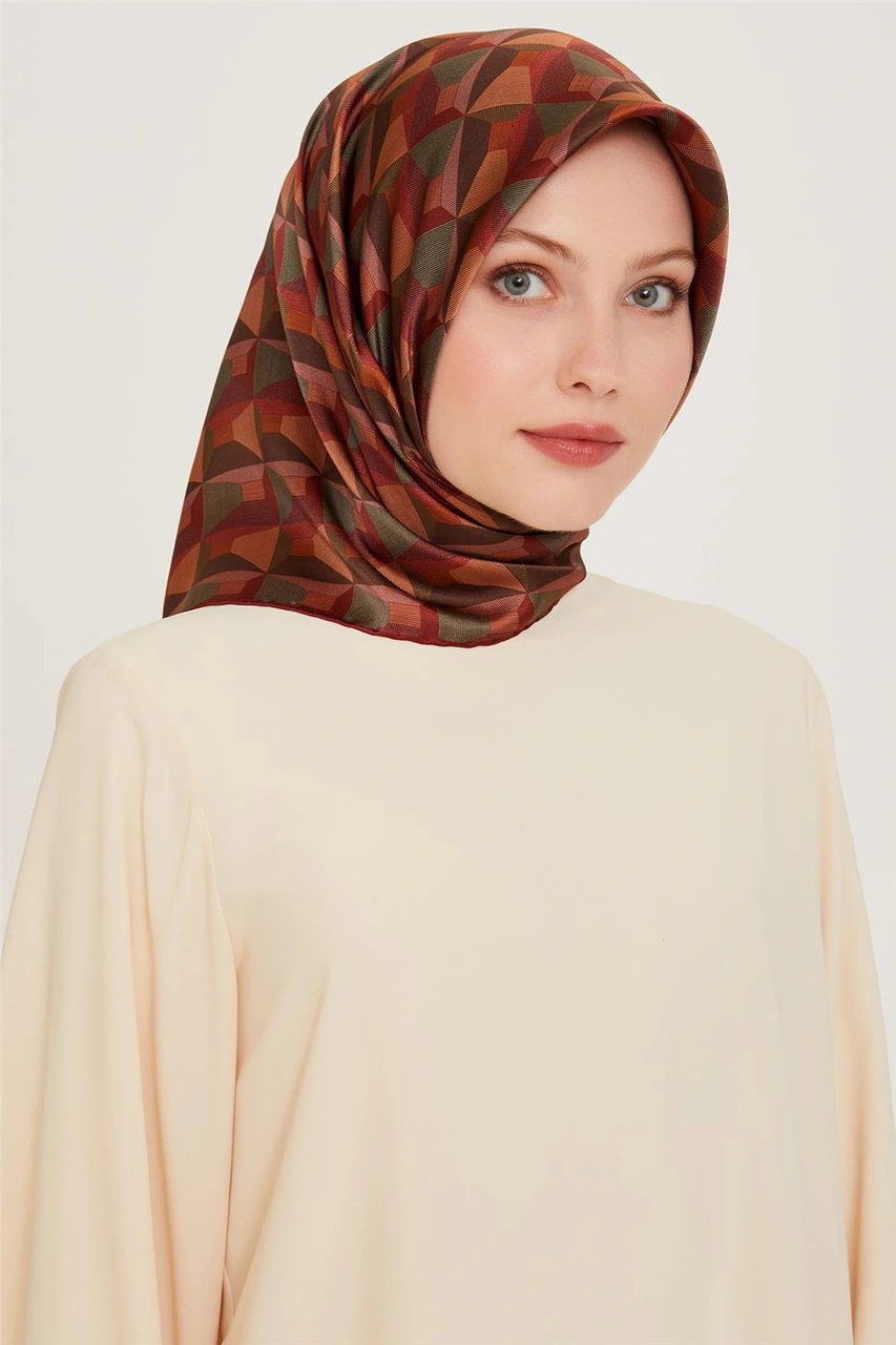 Armine Klasik Desenli Twill Saf İpek Eşarp 9204d 82 Çok Renkli