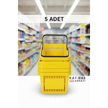 5 Adet / 22 Litre Plastik Market Alışveriş Sepeti Profesyonel Market Mağaza El Sepeti Sarı