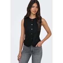 Only Onlgoa Regular Fit Bisiklet Yaka Düğmeli Yelek Bayan Yelek 15363724 Siyah