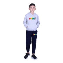 Fyk Kids Kapüşonlu Kanguru Cepli Game Baskılı Erkek Çocuk Eşofman Takımı Gri - Lacivert