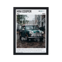 Mini Cooper Classic Ahşap Çerçeveli Poster Tablo Retro Şehir Aracı Siyah