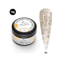 Momo Professional Holographic Builder Gel Nail Art İçin Protez Tırnak Jeli No.04 Glitter Sarı Simli 10 Gr