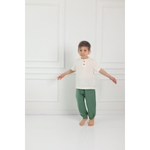 Mulberry Çocuk Müslin Şalvar Pantolon Nefes Alabilen Doğal Dokulu Günlük Rahat Alt Giyim Yeşil