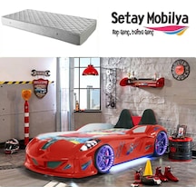 Arabalı Yatak, Jaguar Koltuklu Full Ledli Arabalı Yatak - Kırmızı 1 Adet Comfort Yatak