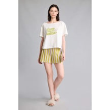 Defacto Oversıze Kısa Kollu 2li Leylak Şortlu Pijama Takımı I0438ax26hspr249 Mor-pr249