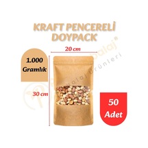 Kraft Pencereli Doypack 20x30x10 Cm 50 Adet