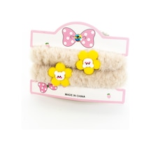 Biem Peluş İkili Çiçekli Simit Toka Krem Gold/gümüş