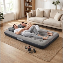 Bestway Ultra Queen 2 Kişilik Şişme Yatak + Elektrikli Pompa ve Yastık Hediyeli - Gri 191x137x22 CM - 671GZ BW145