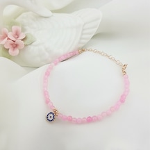 Vaoov 925 Ayar Gümüş Pembe Kuvars Taşlı Nazar Bileklik
