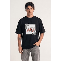 Black Nova Oversize Baskılı Unisex %100 Pamuk T-shirt Pit Stop Siyah