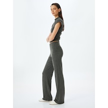 Koton Slim Fit Dokulu Yüksek Bel Bol Paça Pantolon Antrasit 5sak40023ek Antrasit