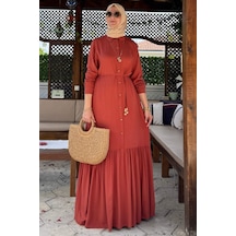 Süreyya Gömlek Elbise Kiremit Normal