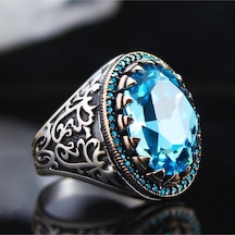 Turkuaz Paraiba Taşlı Yanı Işlemeli Özel Seri Erkek Gümüş Yüzük - Ey3128