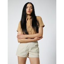 Koton Crop Safari Gömlek Cepli Modal Karışımlı Deve Tüyü 3sak60525uw 3SAK60525UW100 Taba