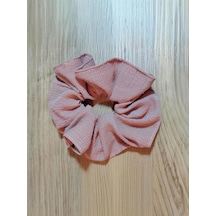Handmade Çift Dikişli Xl Scrunchie Saç Tokası Açık Pembe