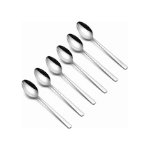 Çay Kaşığı, 6'lı Paslanmaz Çelik Kaşık Seti, Gümüş Metal 10 Cm, 6 Adet Çok Renkli